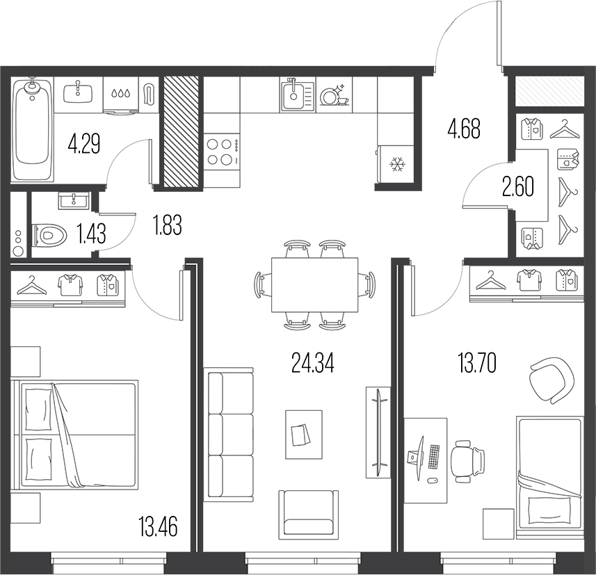 2-комнатная квартира 66.33 м², 8/10 эт., ЖК «LEGENDA Васильевского»